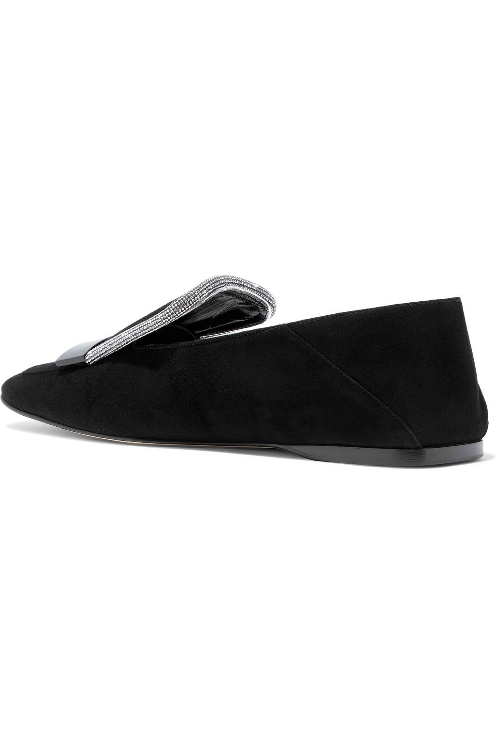 SERGIO ROSSI SR1 crystal-embellished suede collapsible-heel loafers