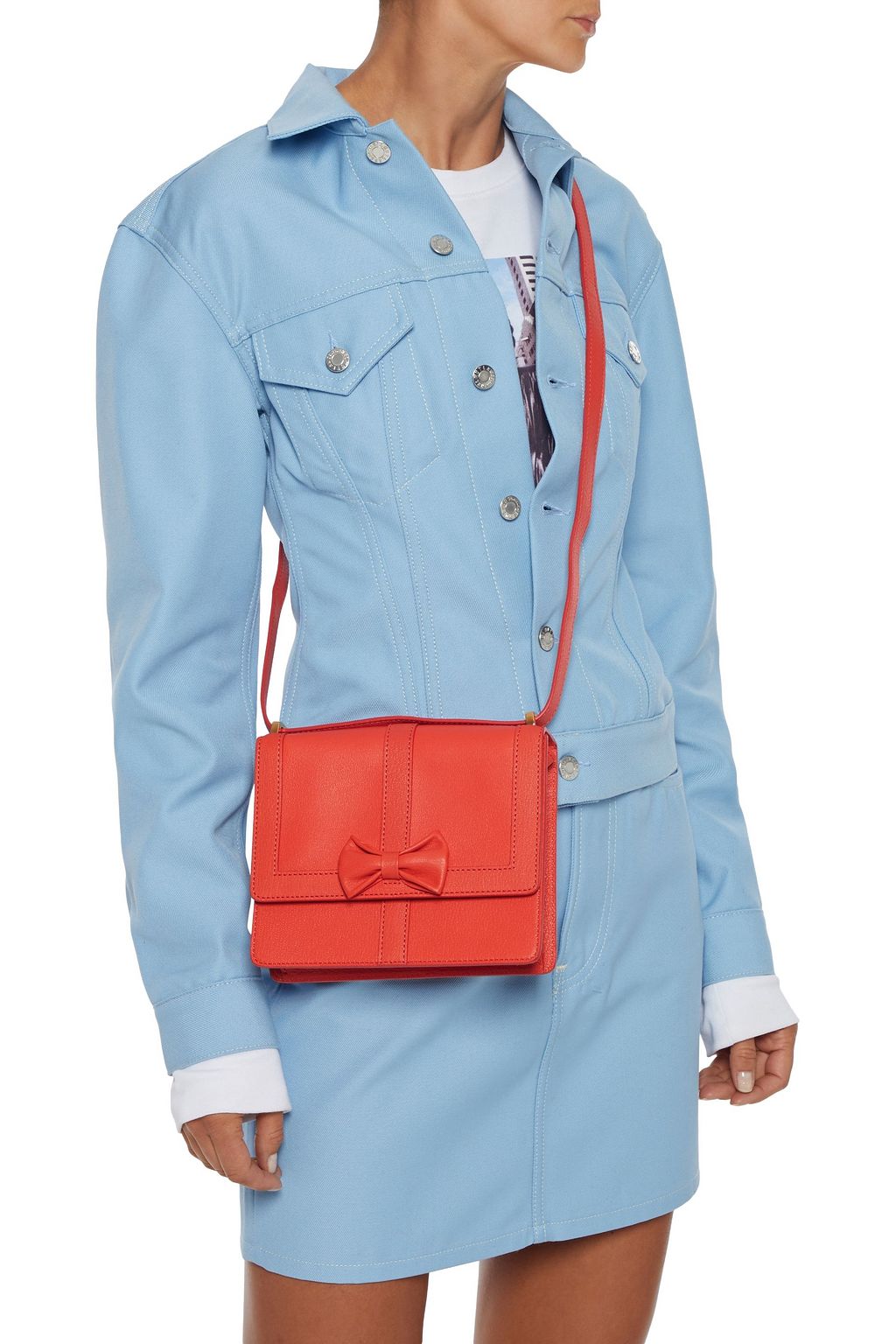 BOUTIQUE MOSCHINO Bow-embellished textured-leather shoulder bag
