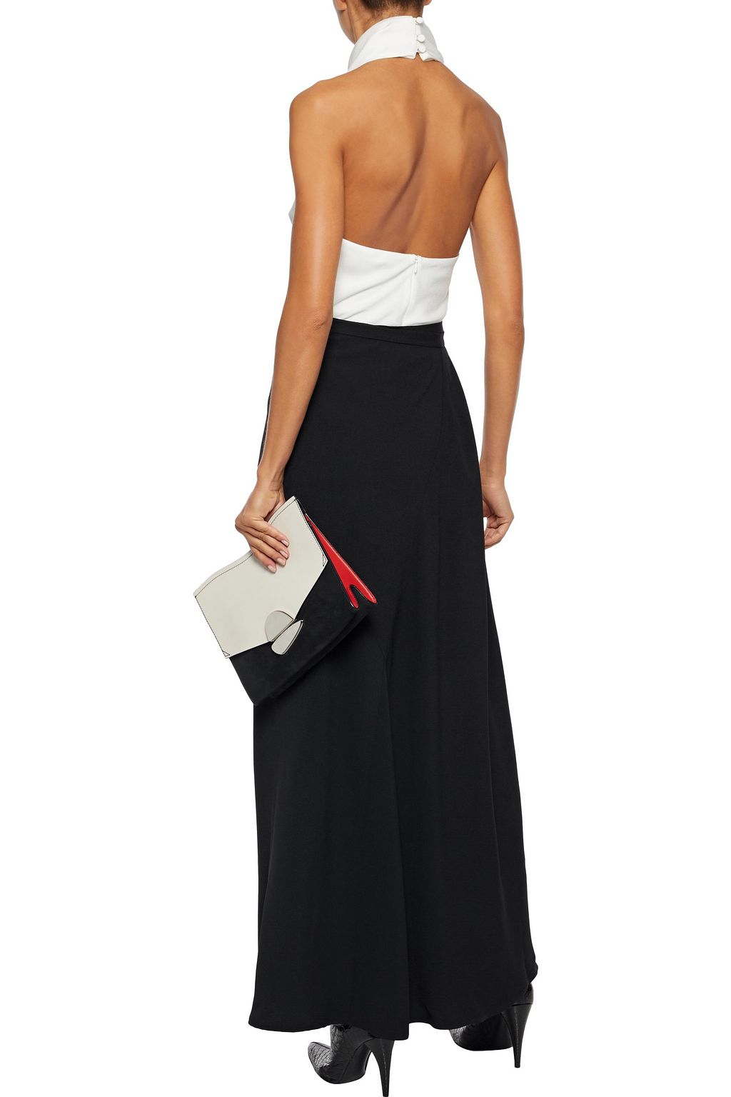 HAIDER ACKERMANN Two-tone satin-paneled crepe maxi wrap skirt