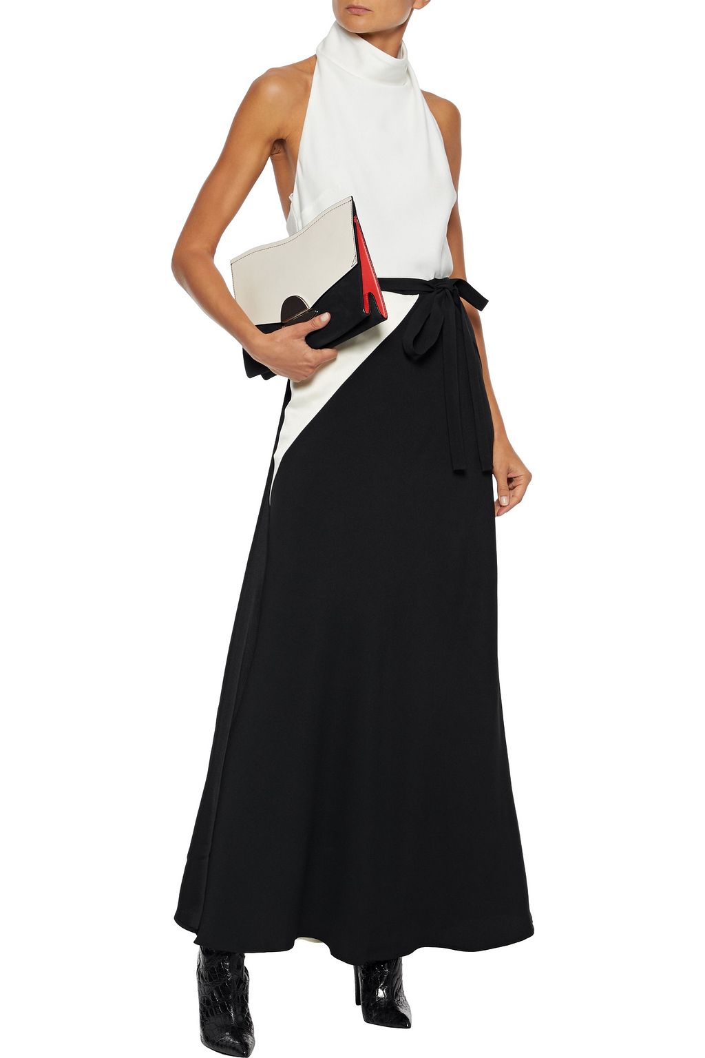 HAIDER ACKERMANN Two-tone satin-paneled crepe maxi wrap skirt