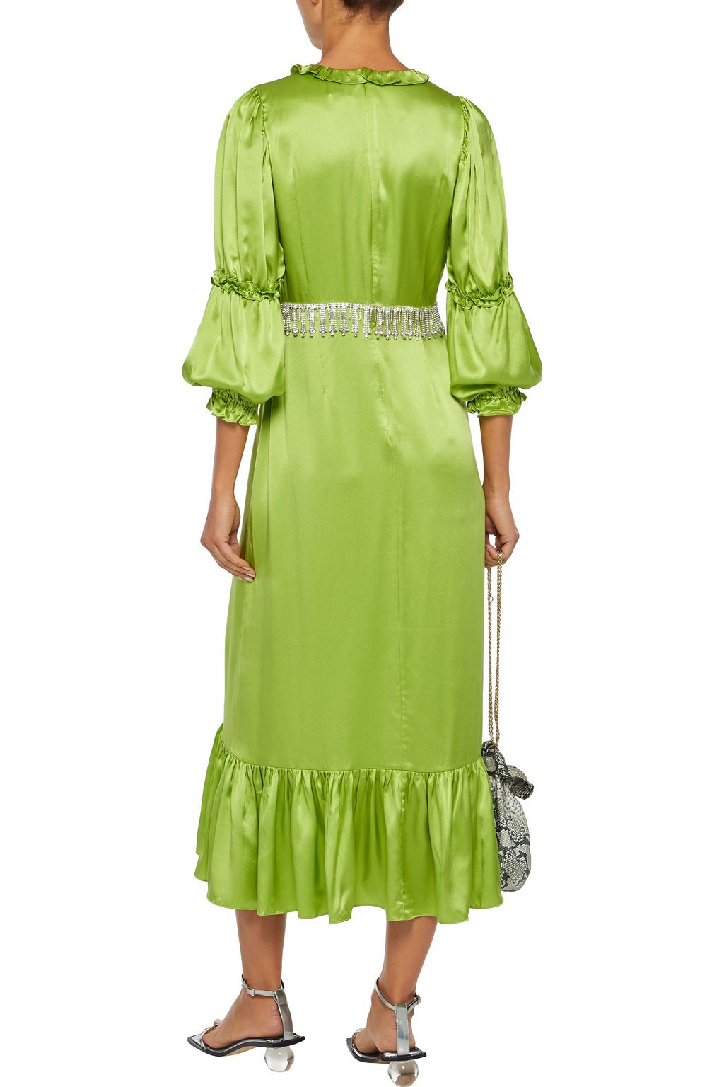 SHRIMPS Rosemary ruffle-trimmed floral-print lamé midi dress