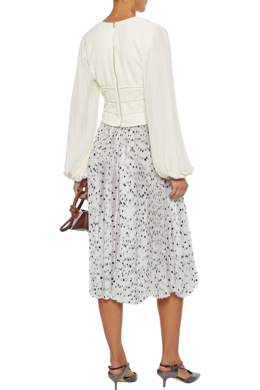 KHAITE Elizabeth pleated flocked silk-organza midi skirt