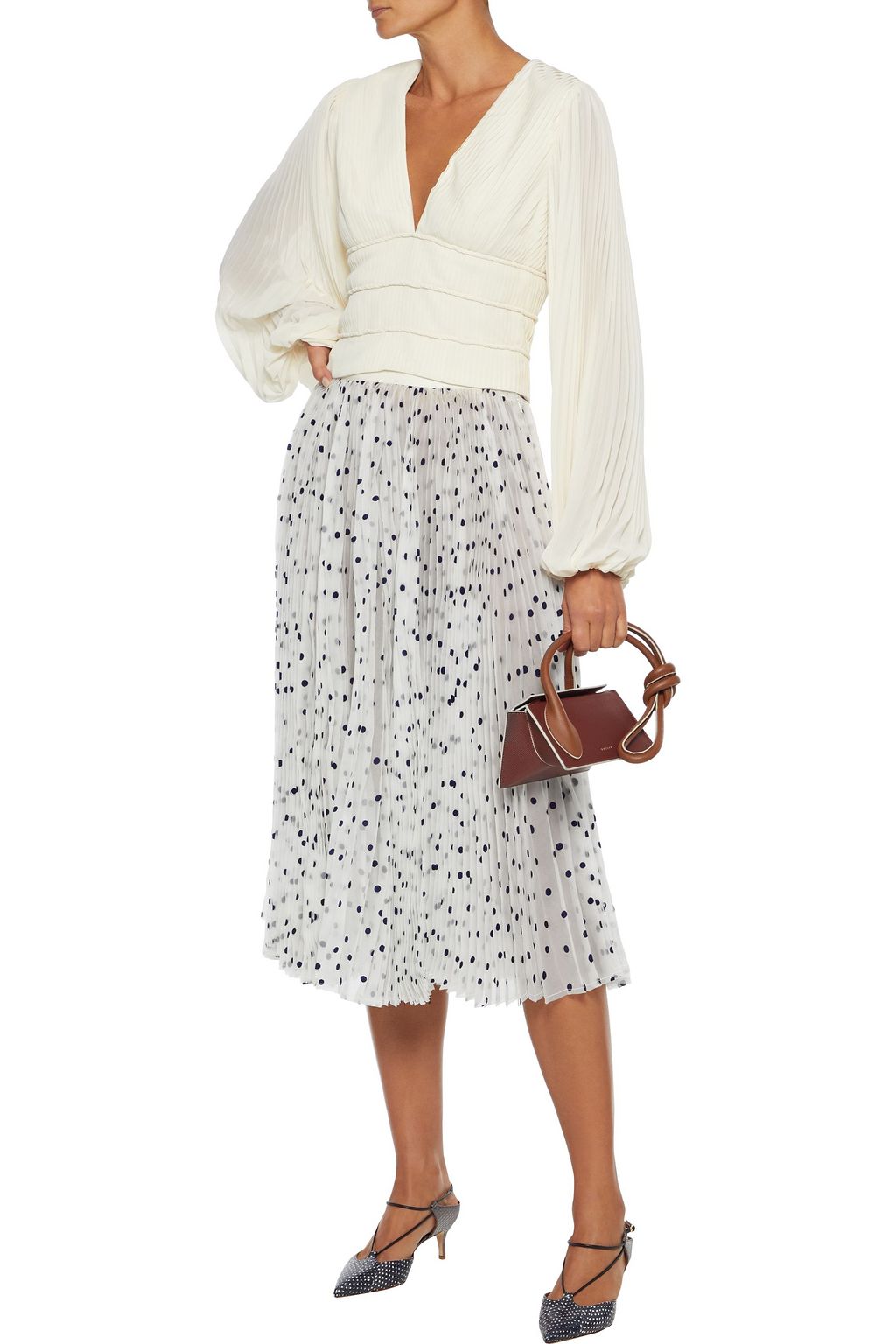 KHAITE Elizabeth pleated flocked silk-organza midi skirt
