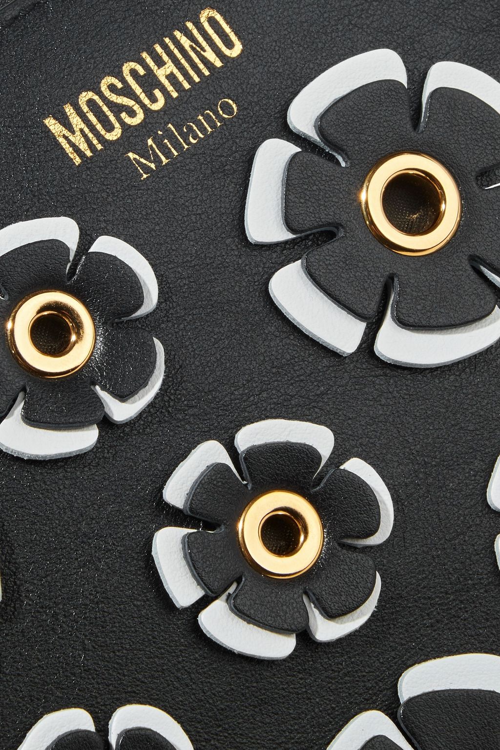 MOSCHINO Floral-appliquéd leather pouch