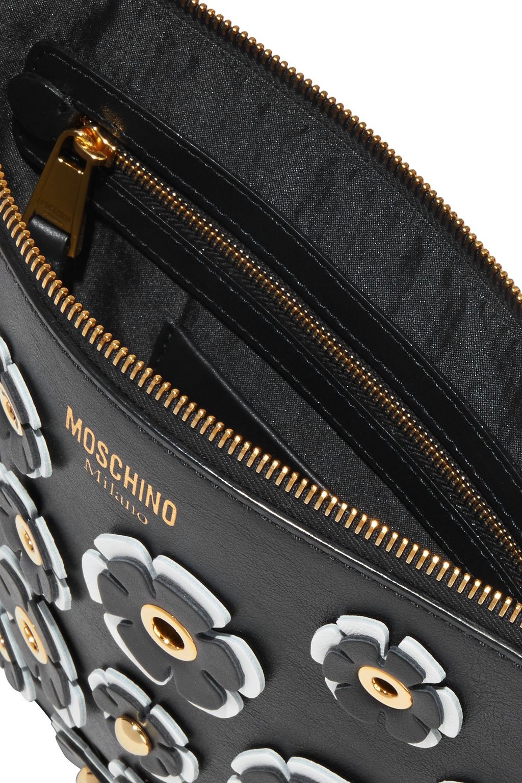 MOSCHINO Floral-appliquéd leather pouch
