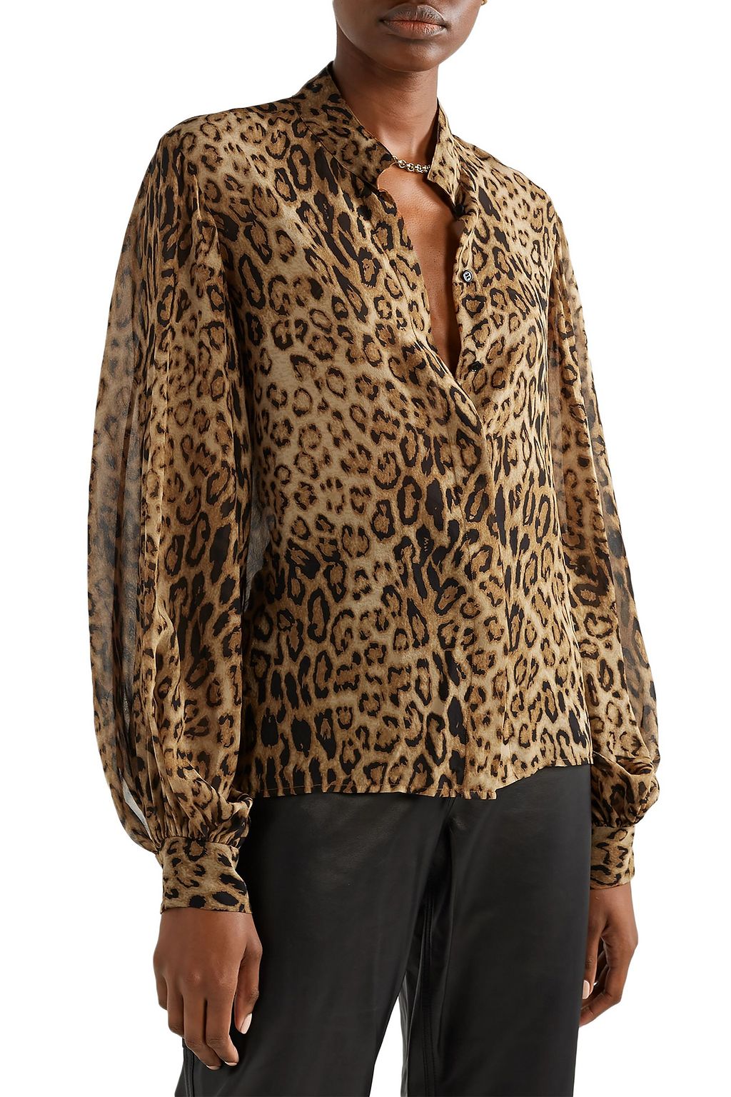 NILI LOTAN Evelyn leopard-print silk-chiffon blouse