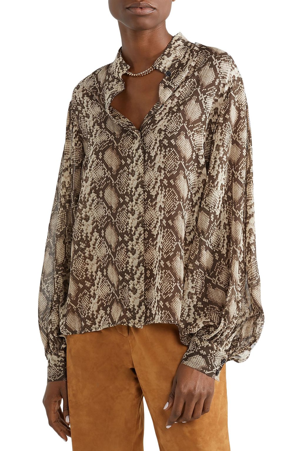 NILI LOTAN Evelyn snake-print silk-chiffon blouse