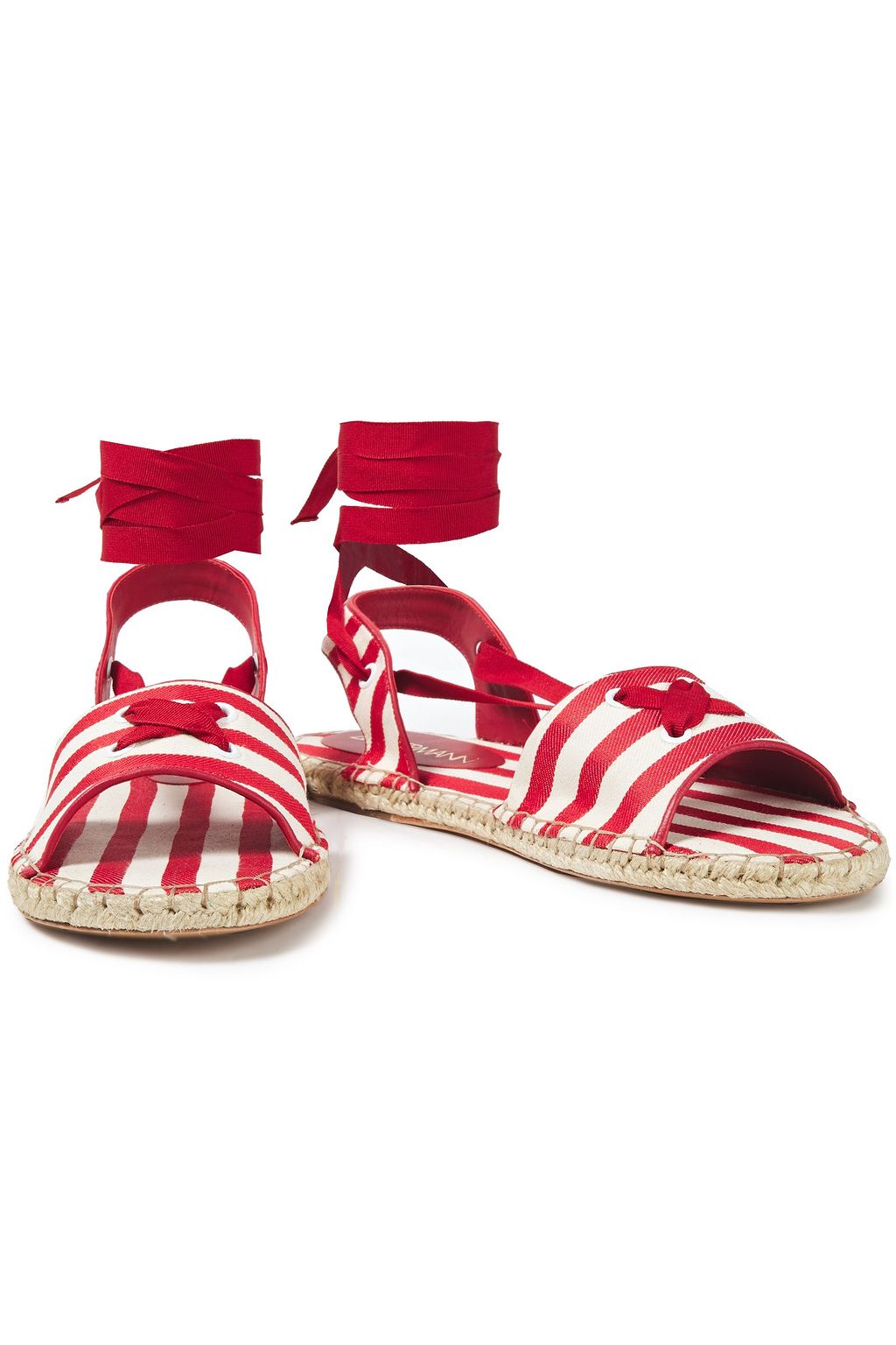 ZIMMERMANN Leather-trimmed striped canvas espadrille sandals