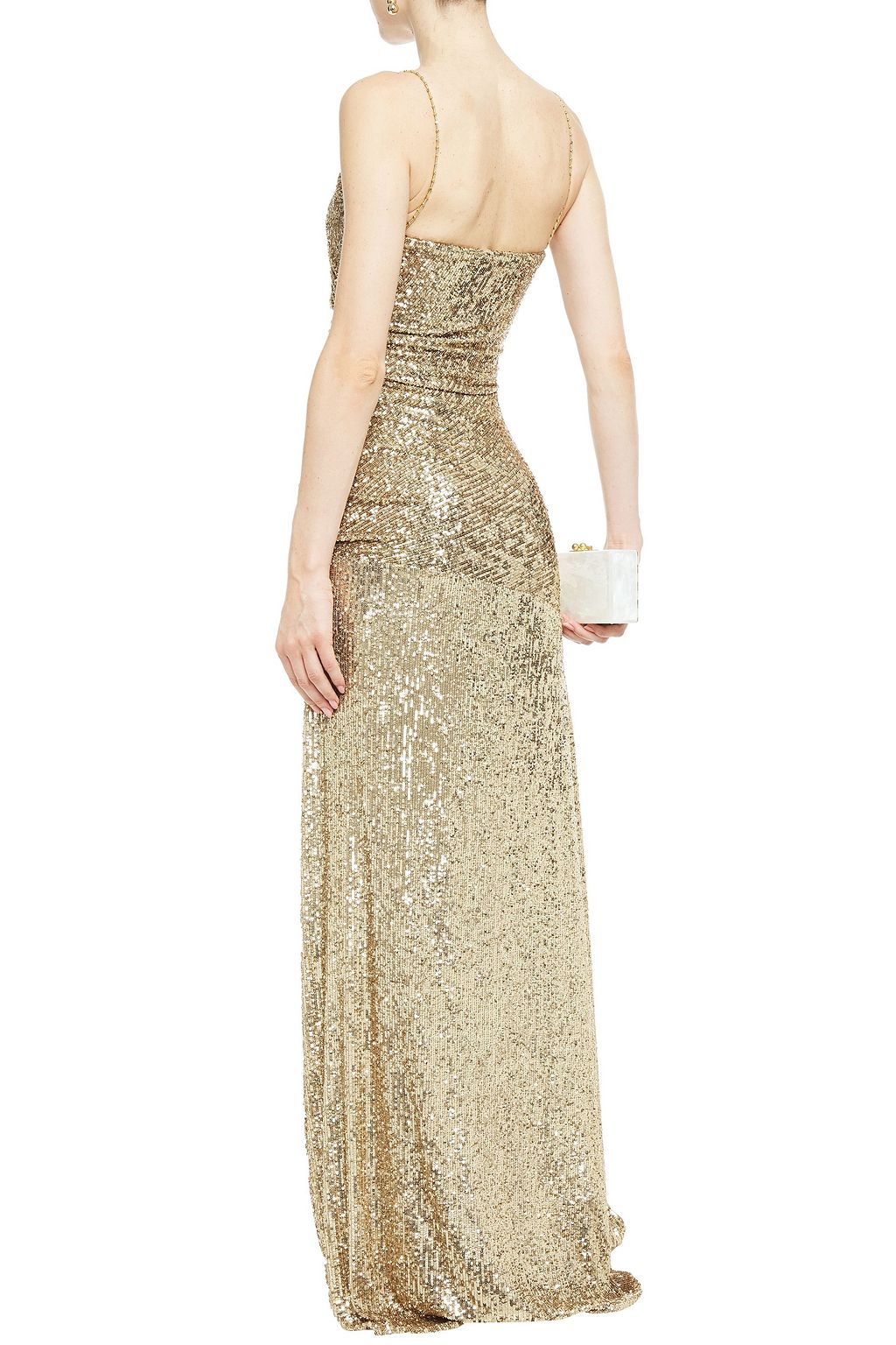 DUNDAS Ruched sequined stretch-jersey gown