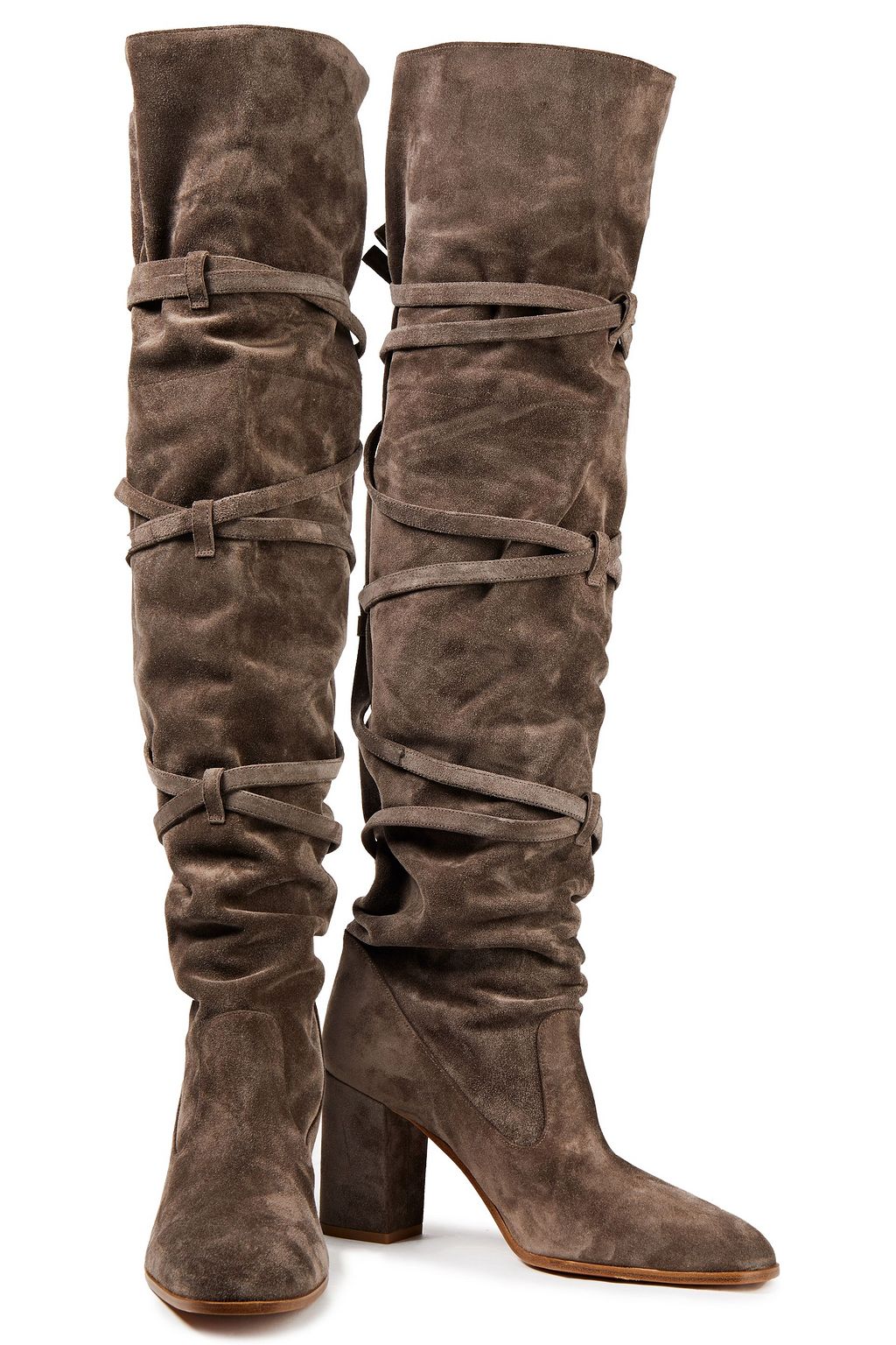 knee high lace up suede boots