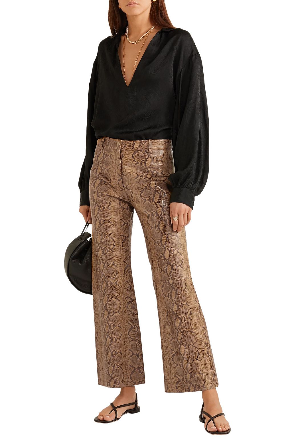 NILI LOTAN Vianna snake-effect leather flared pants
