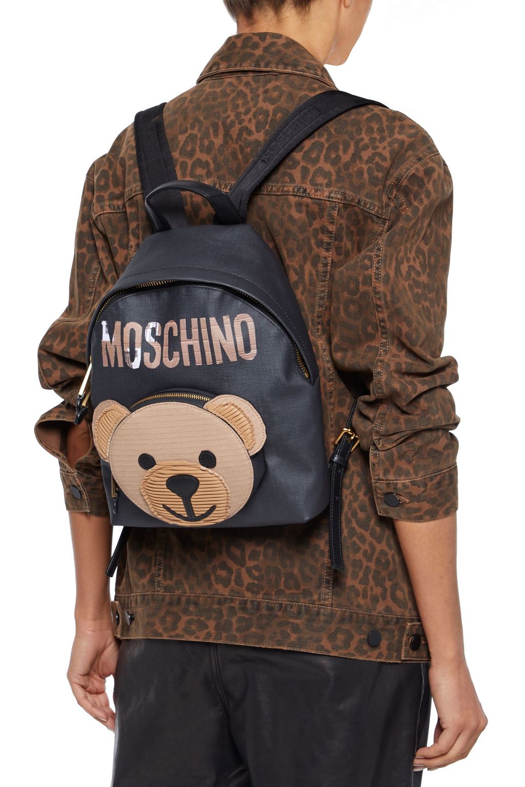 MOSCHINO Printed coated textured-leather backpack