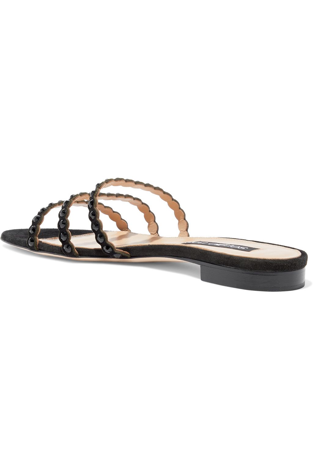 SERGIO ROSSI Crystal-embellished scalloped suede slides