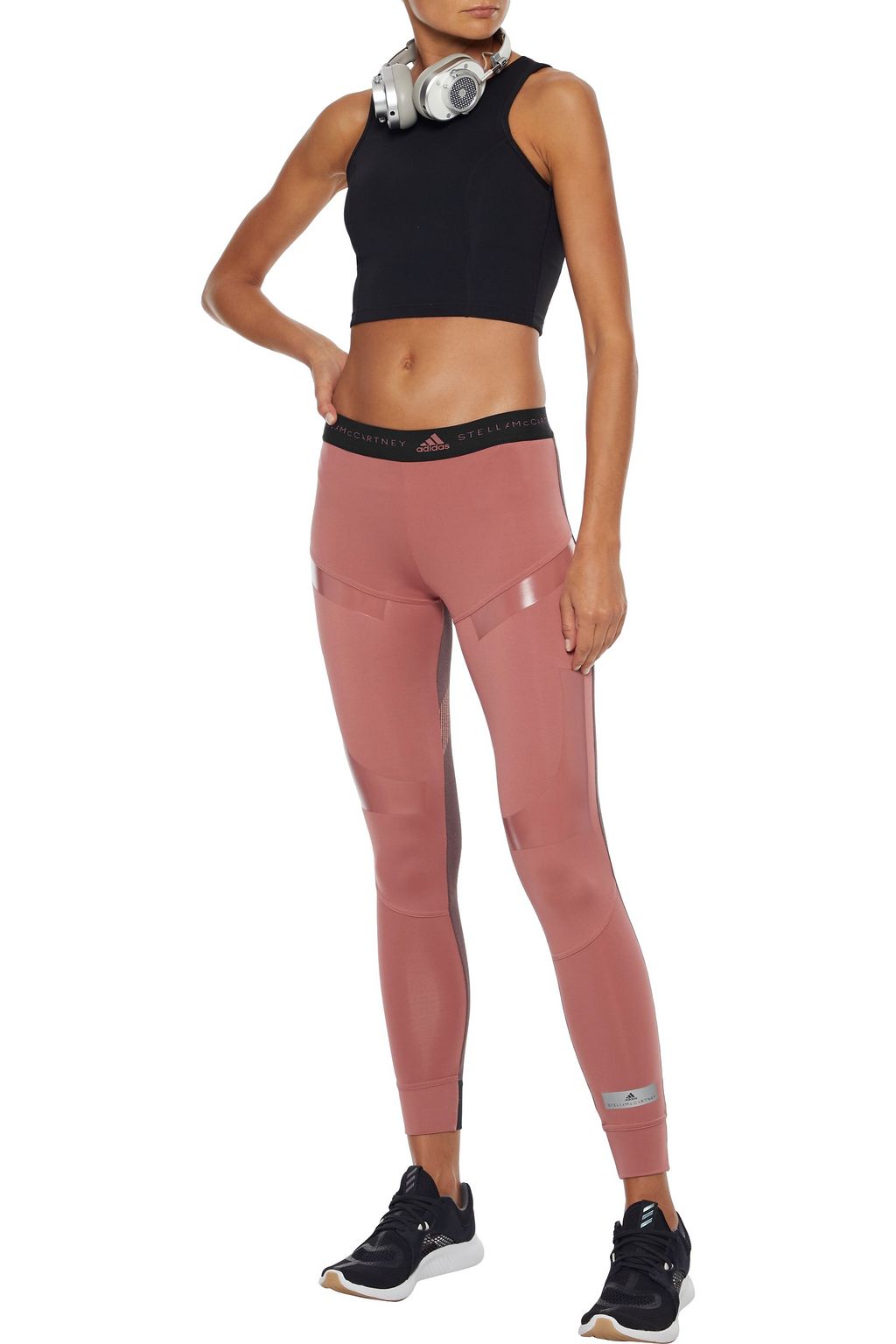 ADIDAS BY STELLA MCCARTNEY Paneled stretch-jacquard and coated stretch leggings