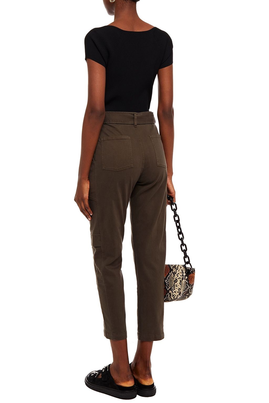 J BRAND Athena cropped belted cotton-blend twill tapered pants