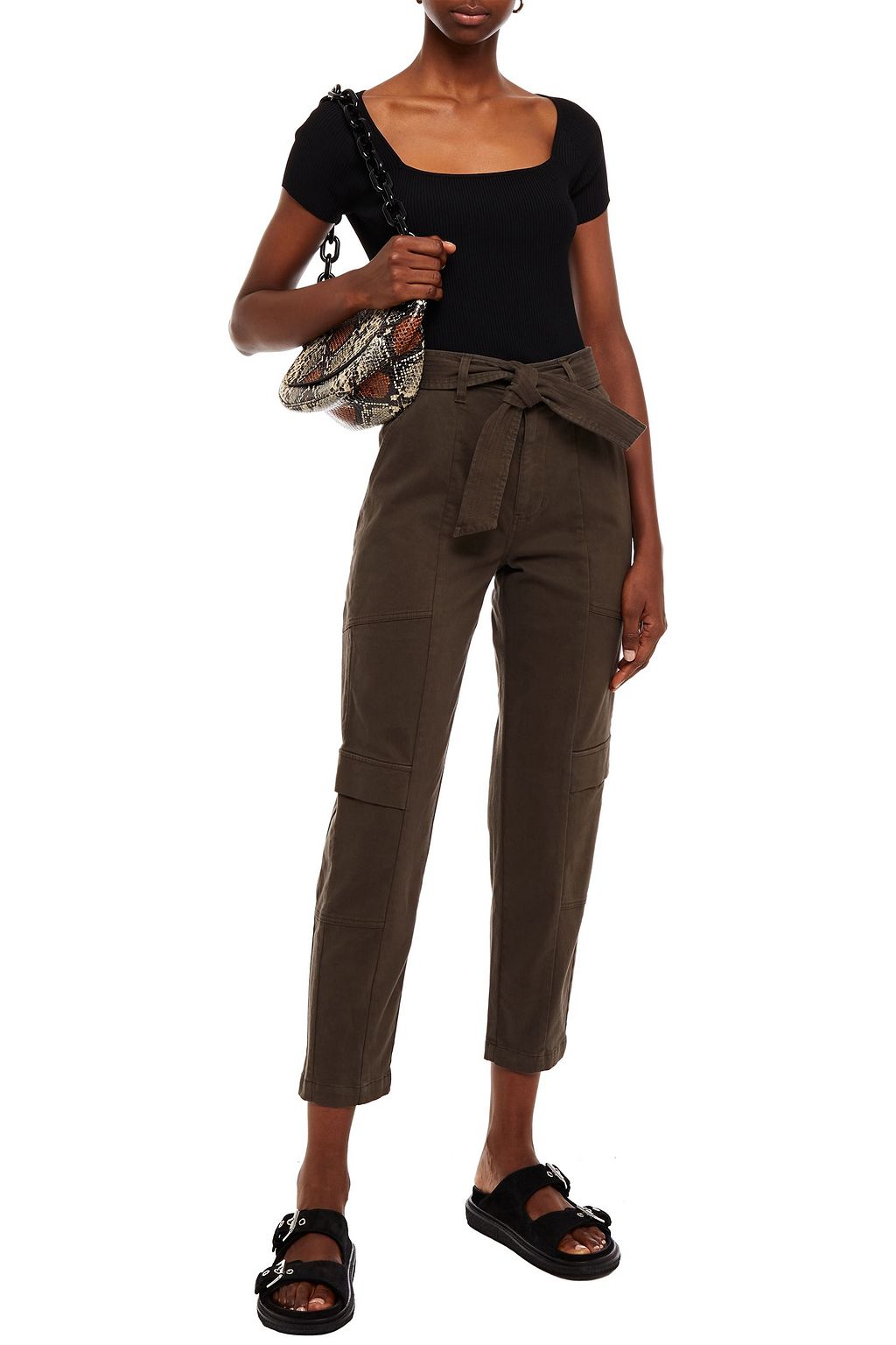 J BRAND Athena cropped belted cotton-blend twill tapered pants
