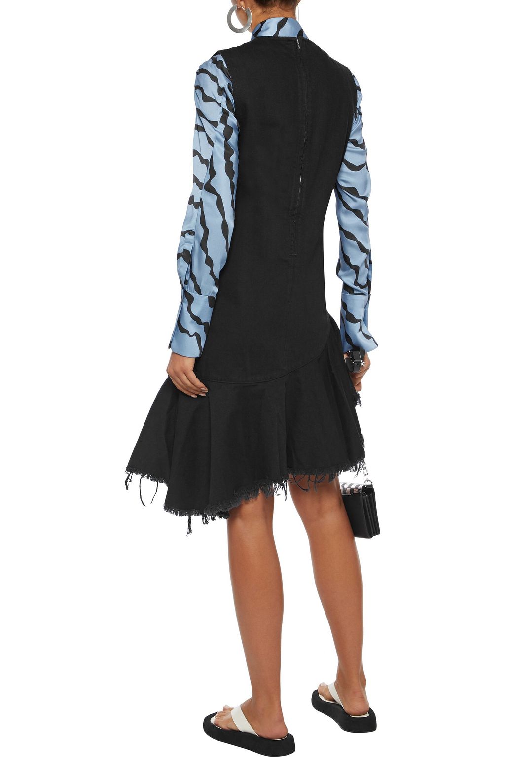 MARQUES' ALMEIDA Asymmetric frayed ruffled denim dress