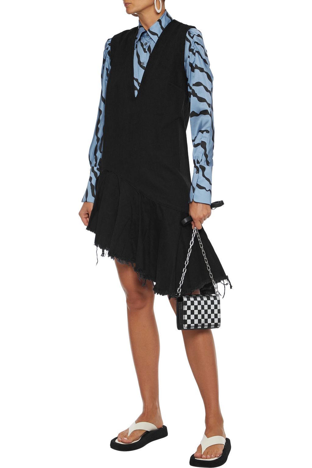 MARQUES' ALMEIDA Asymmetric frayed ruffled denim dress