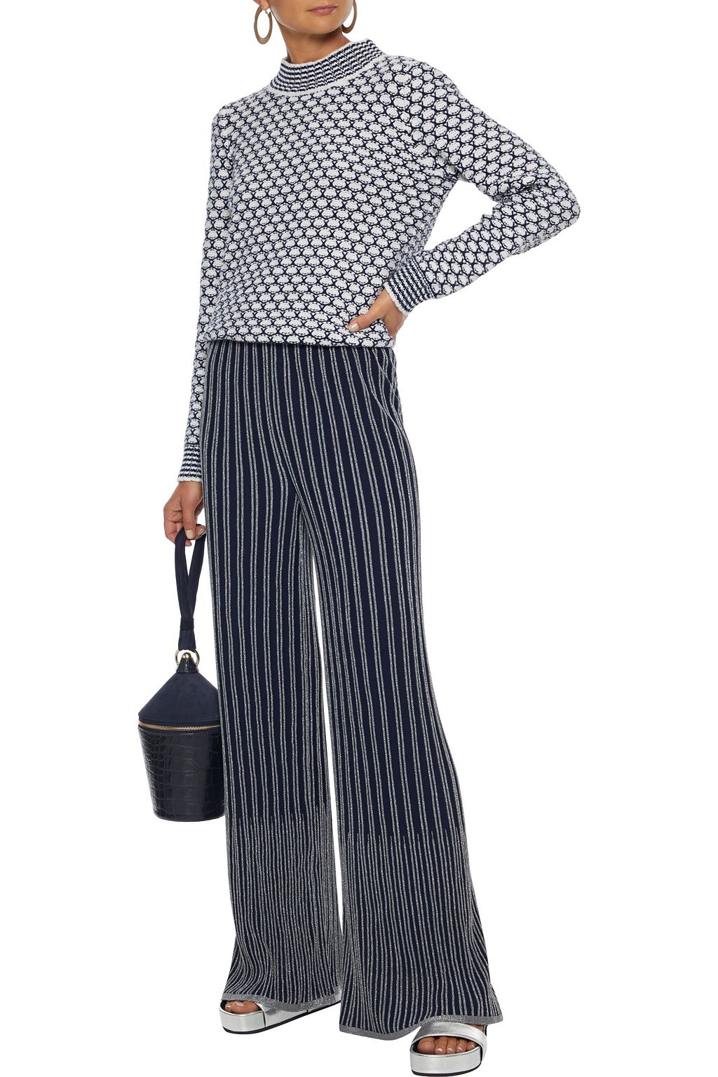 M MISSONI Metallic striped ribbed cotton-blend wide-leg pants