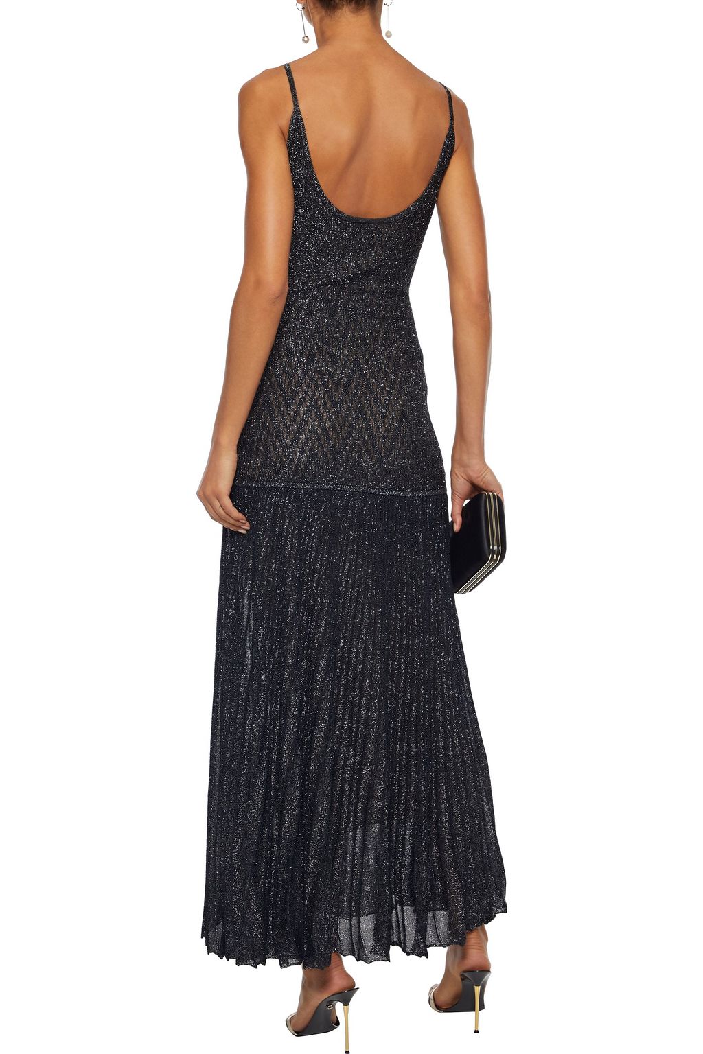 HERVÉ LÉGER Pleated metallic crochet-knit gown