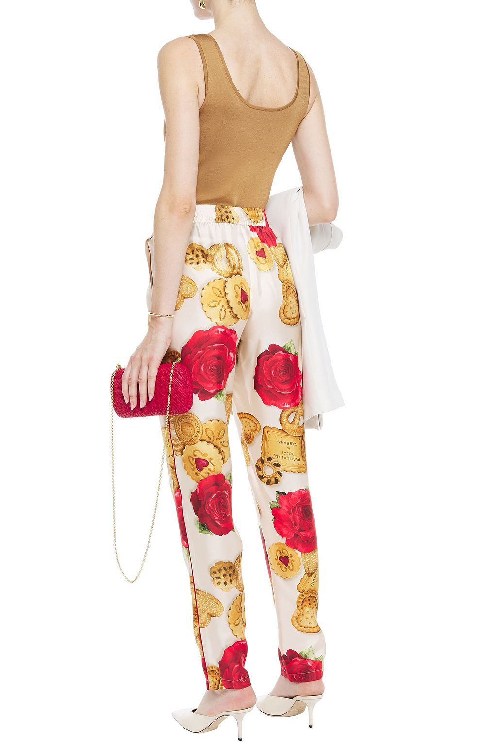 DOLCE&GABBANA Printed silk-twill tapered pants