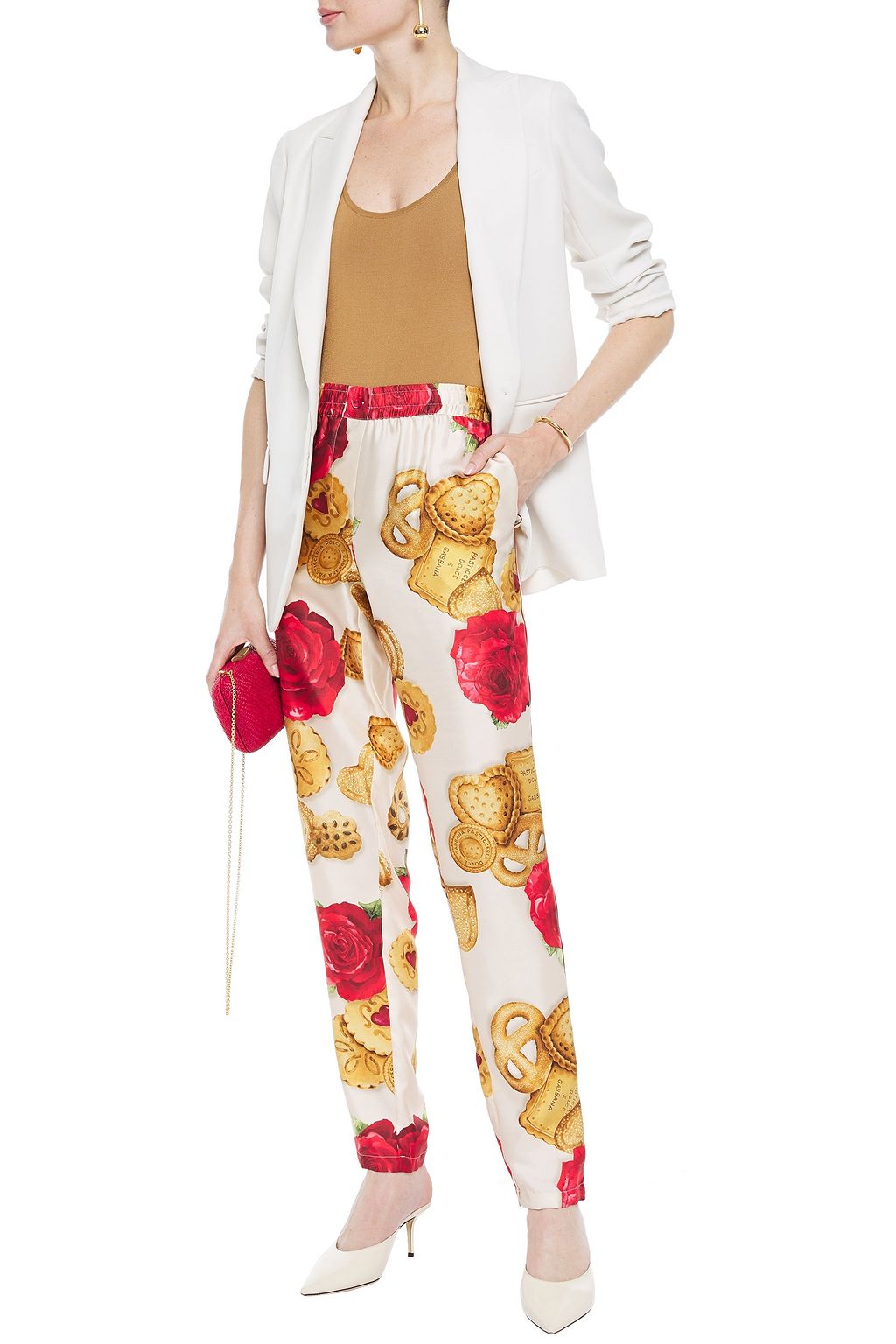 DOLCE&GABBANA Printed silk-twill tapered pants