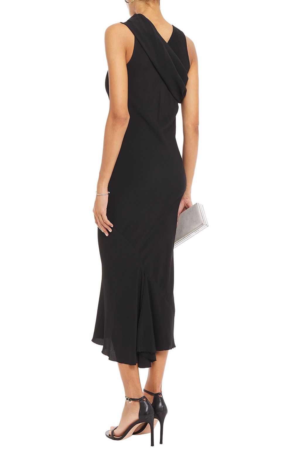 RICK OWENS Draped cotton-jersey and crepe de chine midi dress