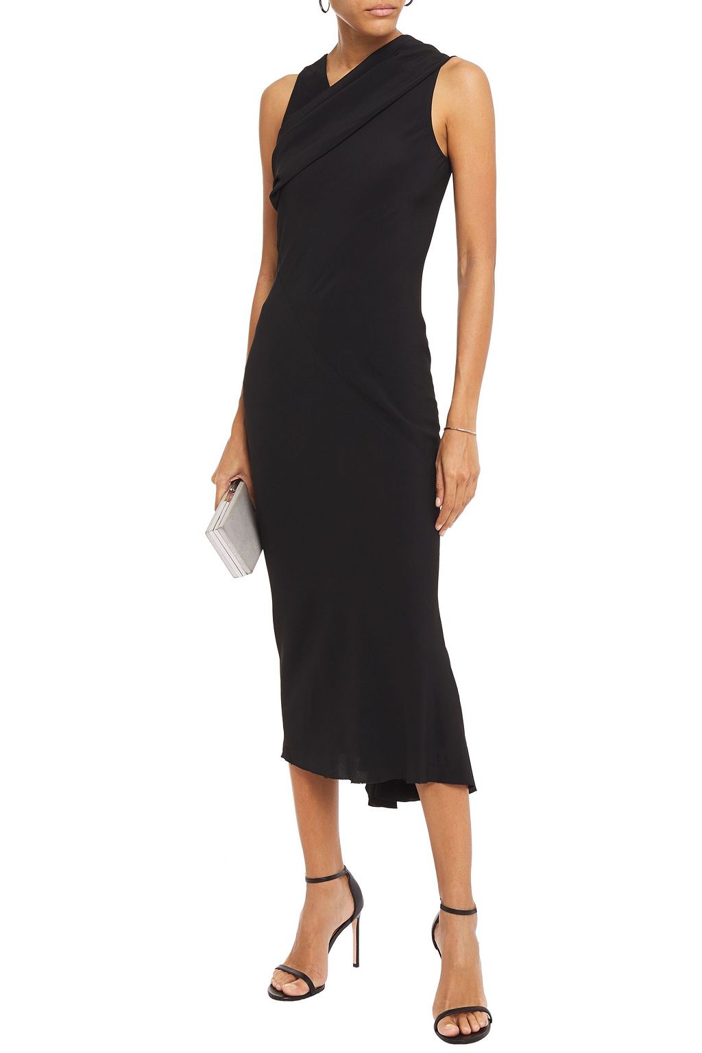 RICK OWENS Draped cotton-jersey and crepe de chine midi dress