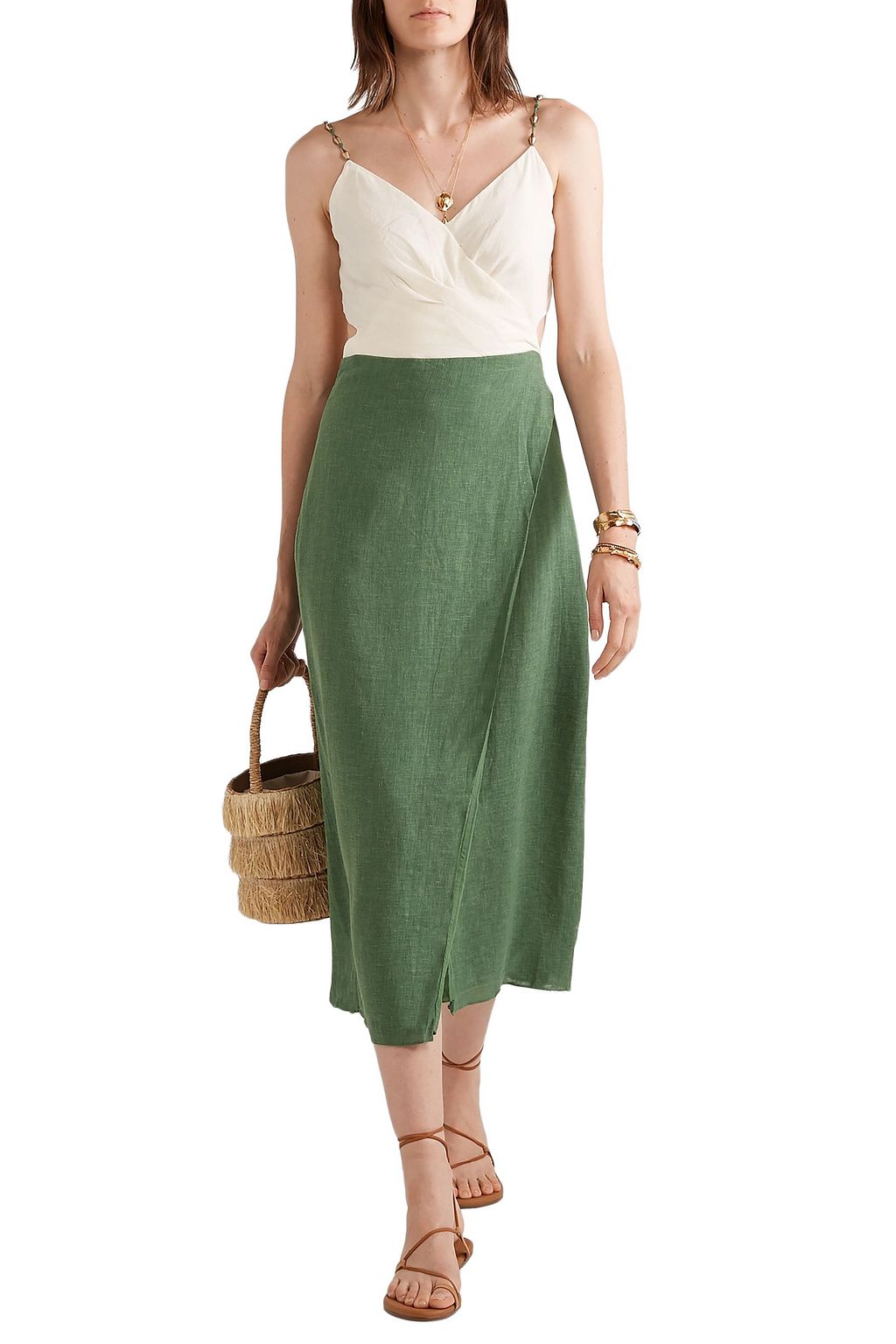 VIX PAULA HERMANNY Connie embellished wrap-effect linen-blend midi dress