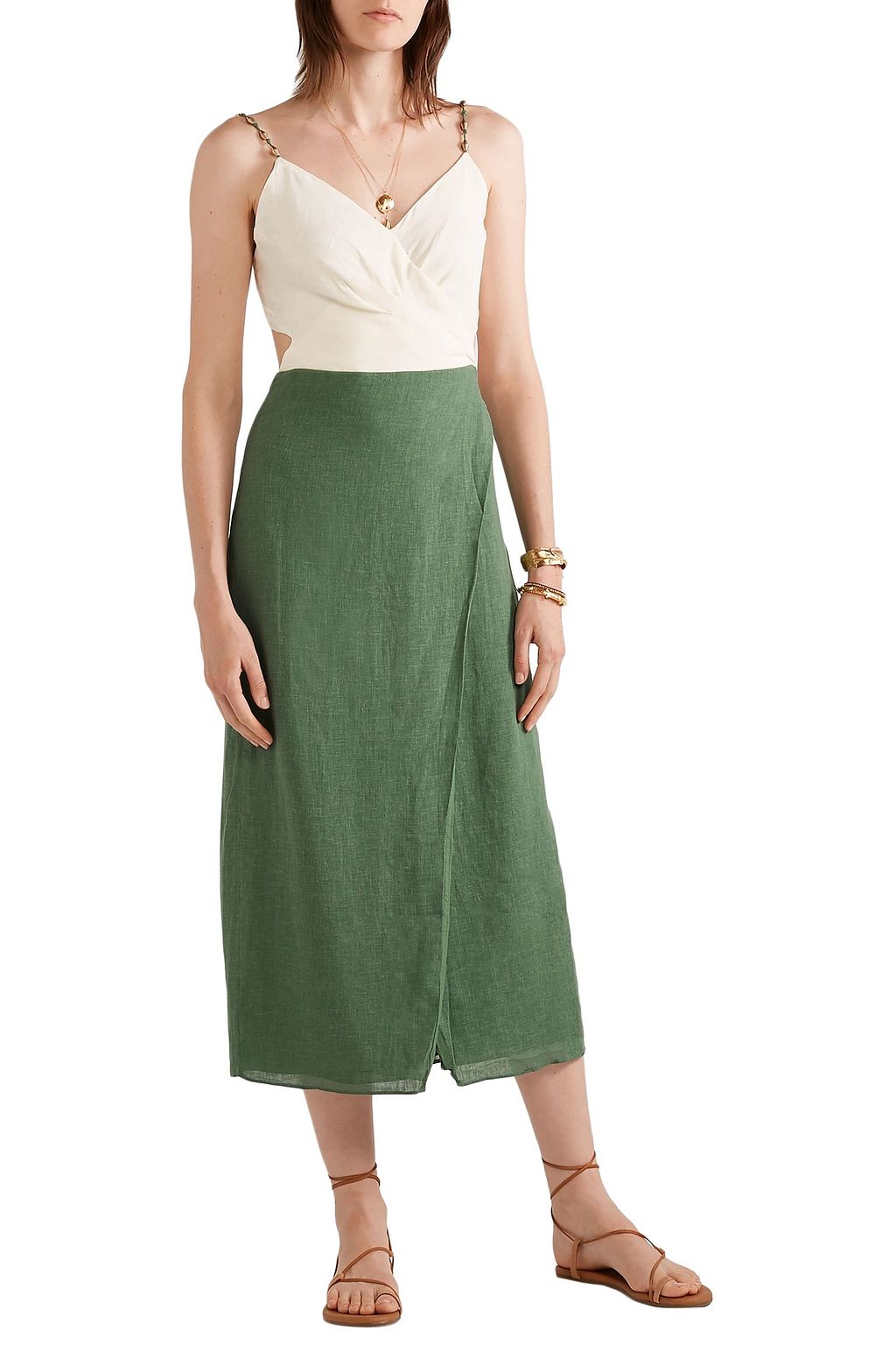 VIX PAULA HERMANNY Connie embellished wrap-effect linen-blend midi dress