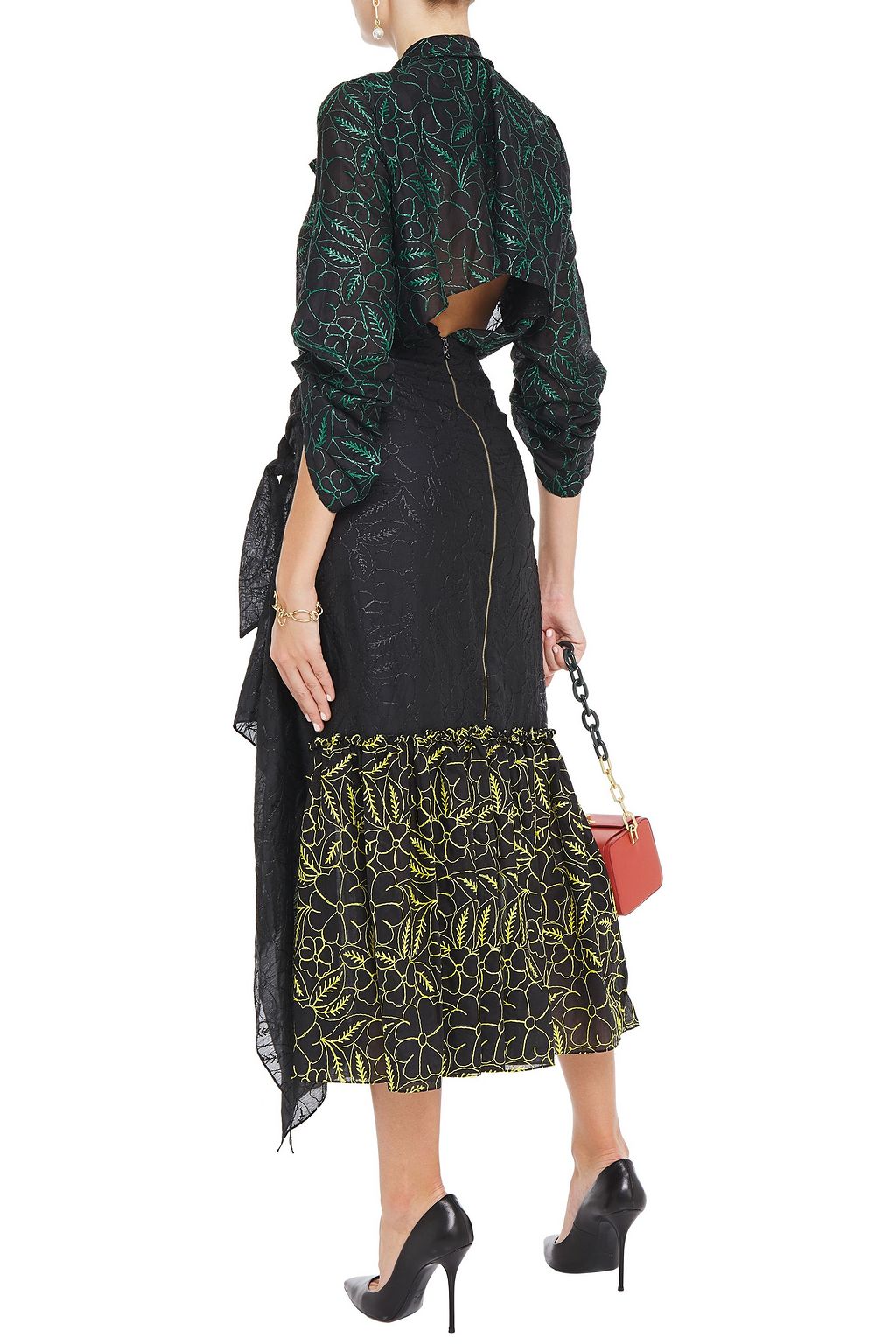 ROLAND MOURET Open-back embroidered mousseline midi dress