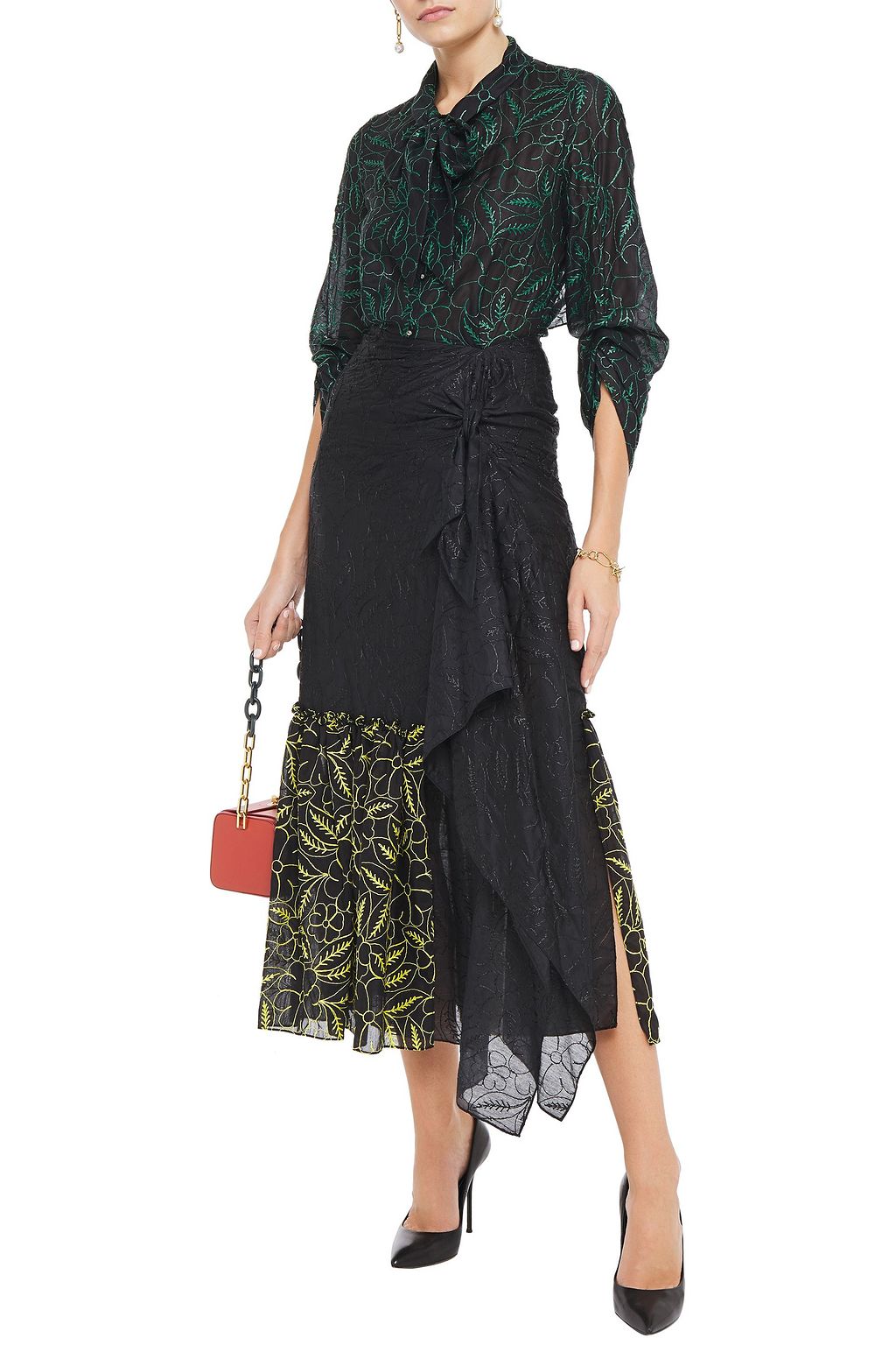 ROLAND MOURET Open-back embroidered mousseline midi dress