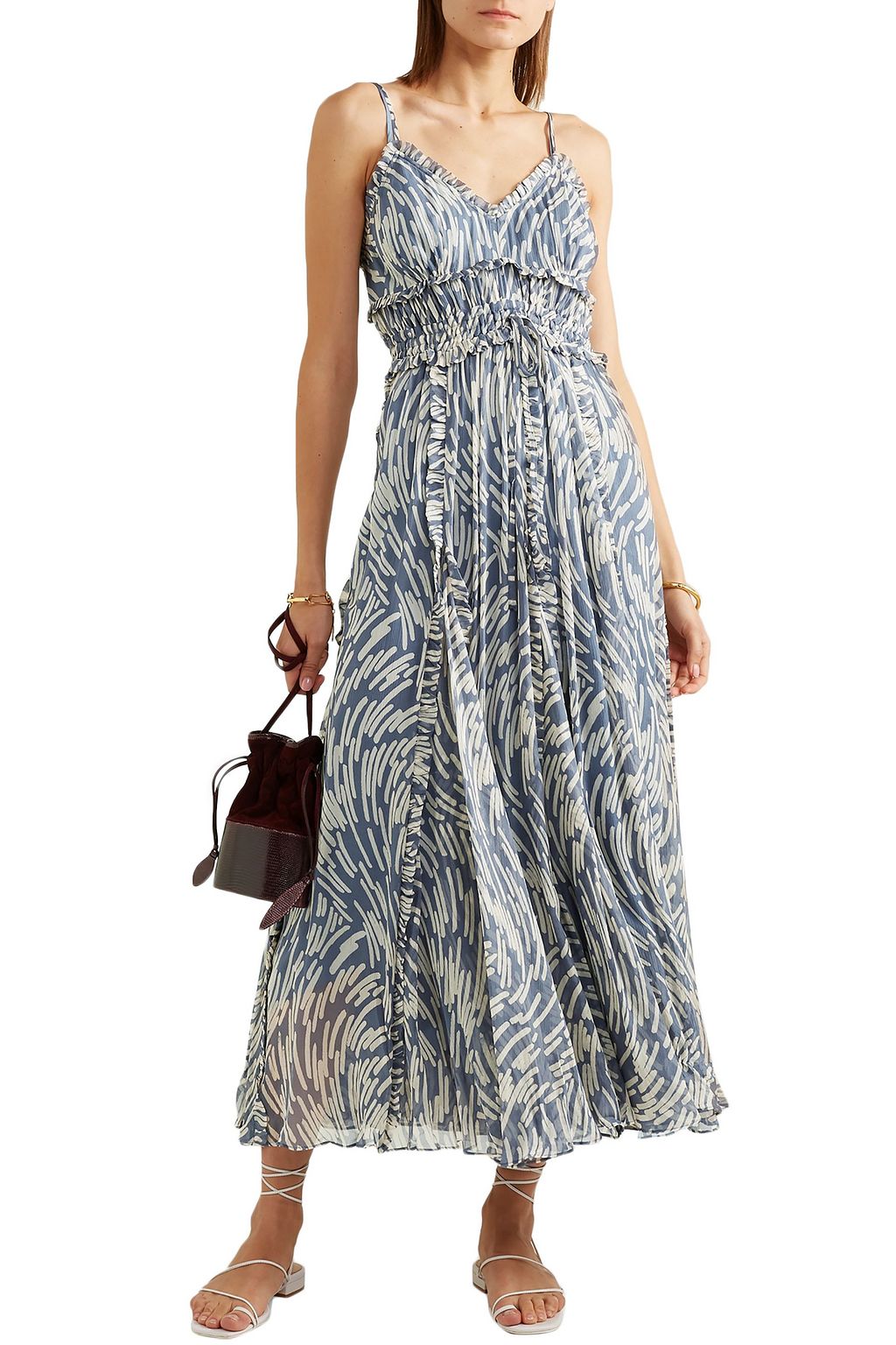 LEE MATHEWS Zola ruffled printed silk-crepon midi dress