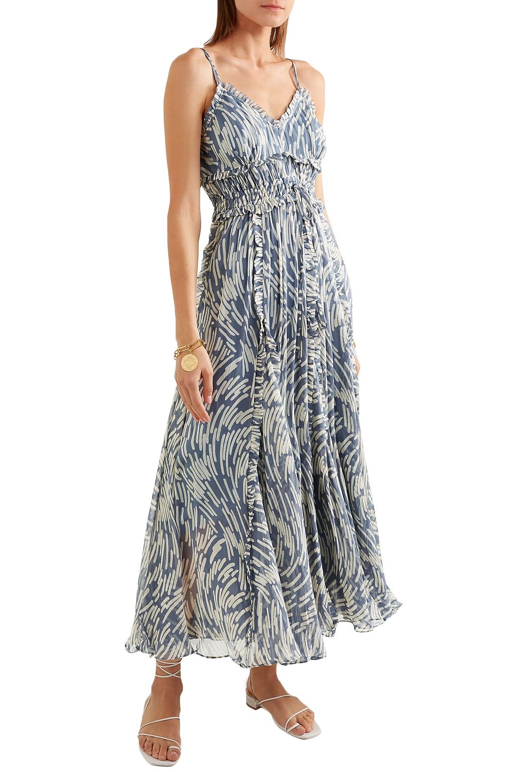 LEE MATHEWS Zola ruffled printed silk-crepon midi dress