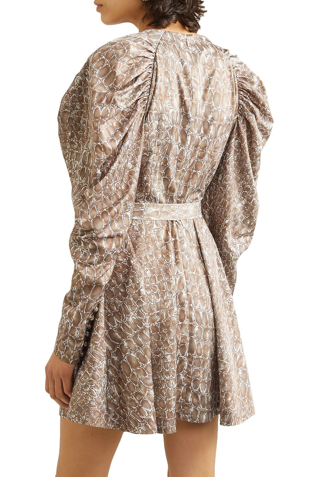 ROTATE BIRGER CHRISTENSEN Belted gathered animal-print matte-satin mini dress