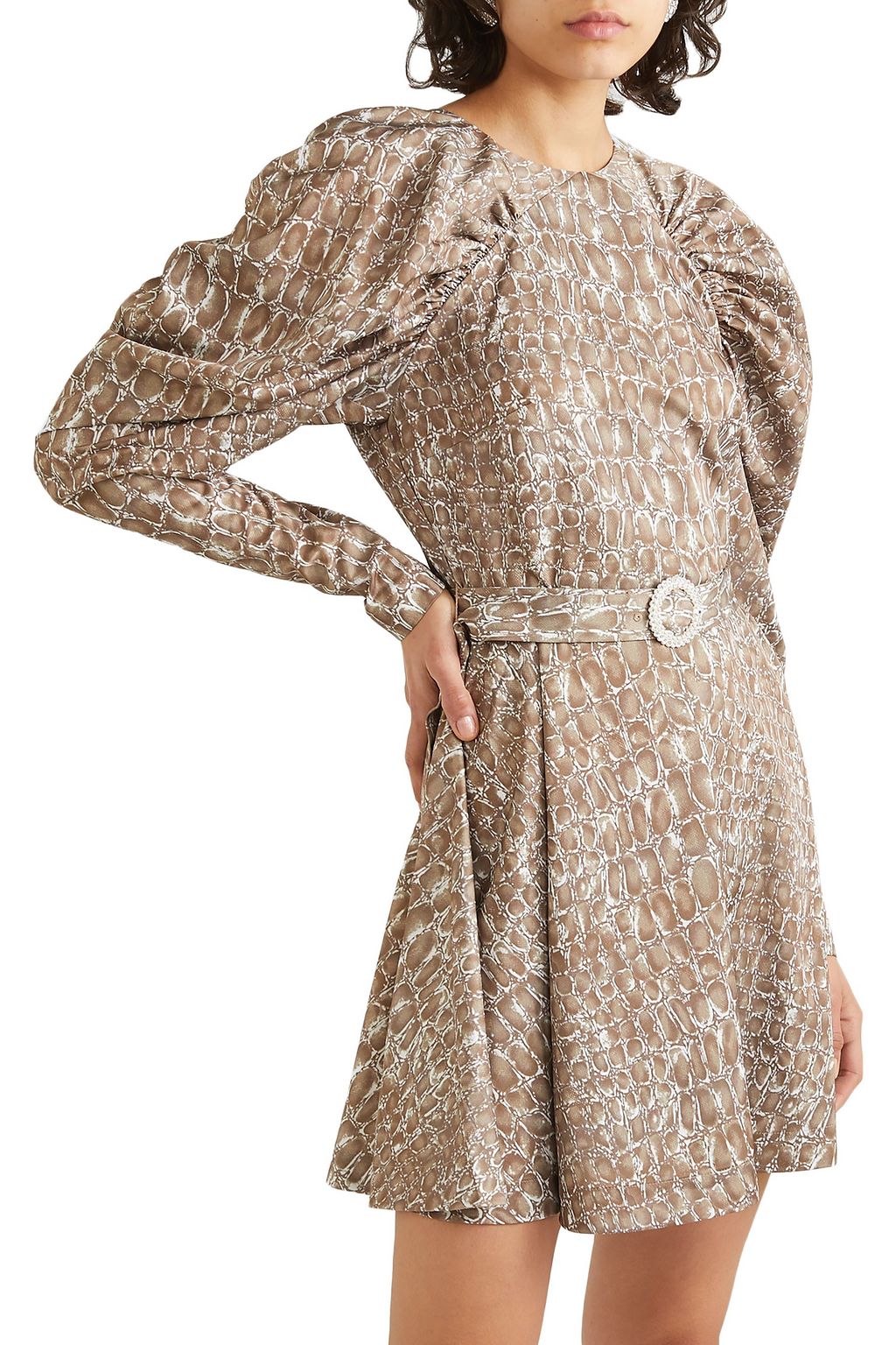 ROTATE BIRGER CHRISTENSEN Belted gathered animal-print matte-satin mini dress