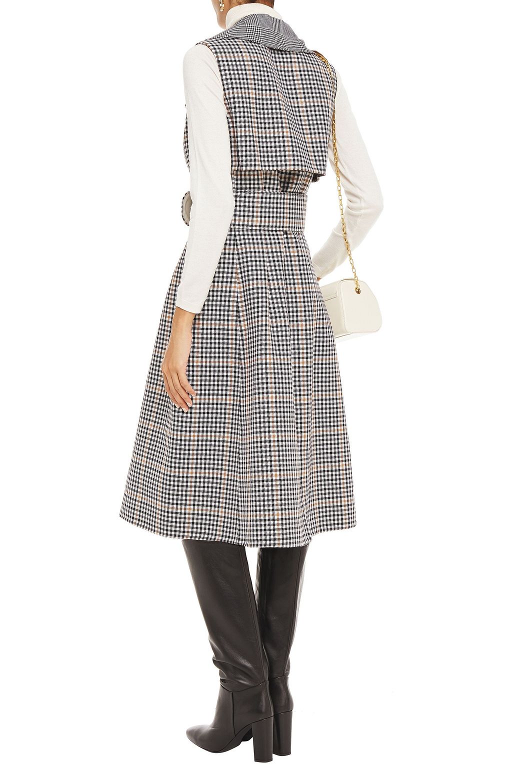OSCAR DE LA RENTA Flared belted gingham wool-felt midi dress