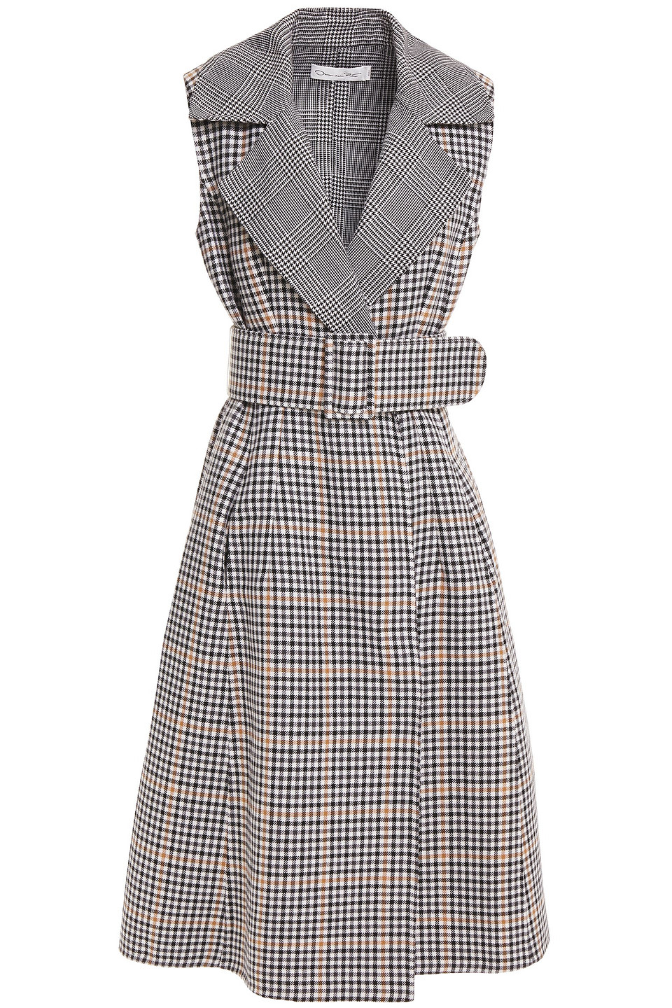 Oscar De La Renta Woman Flared Belted Gingham Wool-felt Midi Dress Black Size 8