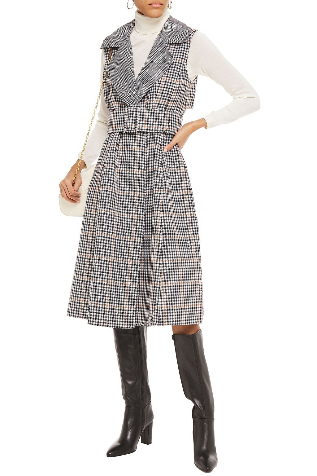 OSCAR DE LA RENTA Flared belted gingham wool-felt midi dress
