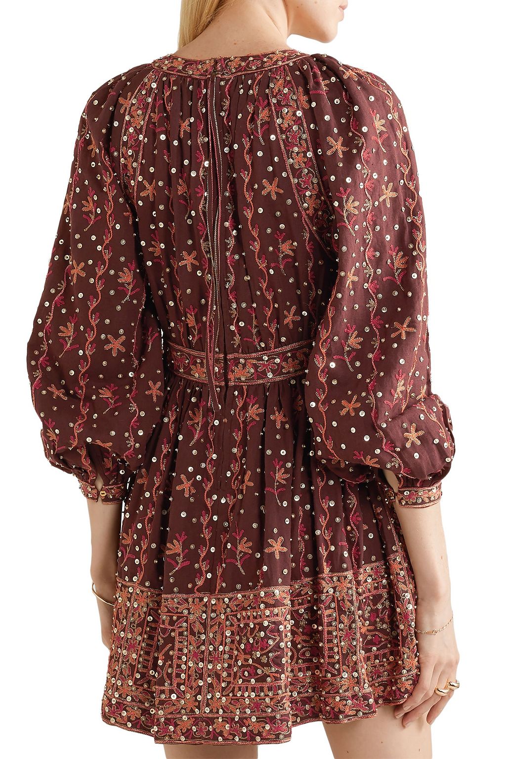 ULLA JOHNSON Daya embellished embroidered linen and cotton-blend mini dress