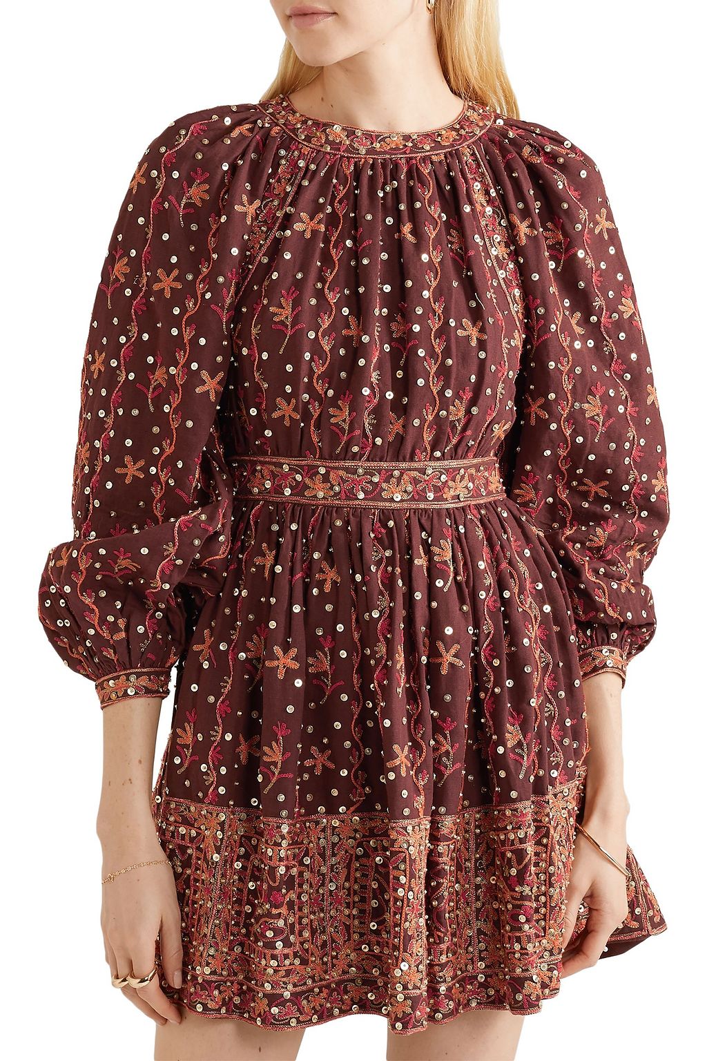 ULLA JOHNSON Daya embellished embroidered linen and cotton-blend mini dress
