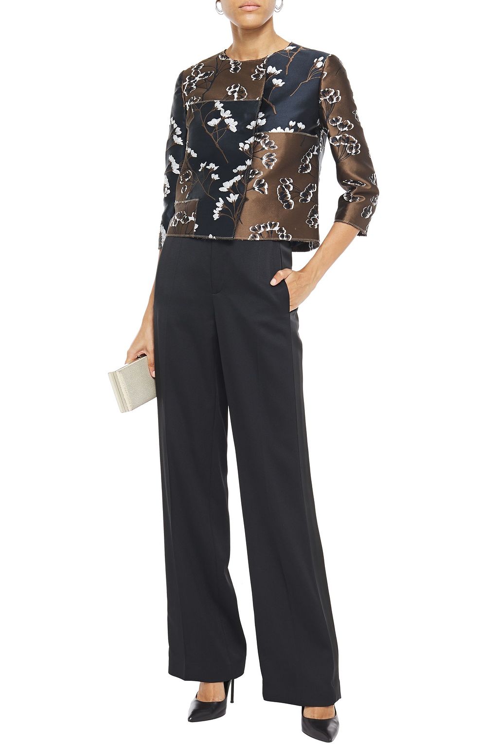 OSCAR DE LA RENTA Patchwork-effect floral-jacquard jacket