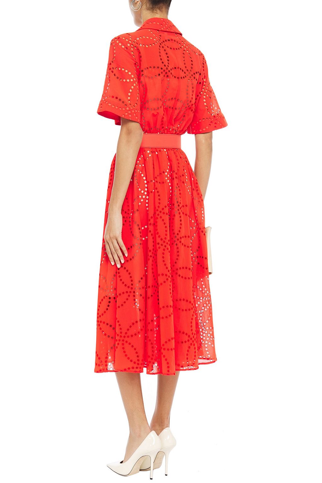 OSCAR DE LA RENTA Belted broderie anglaise cotton midi dress