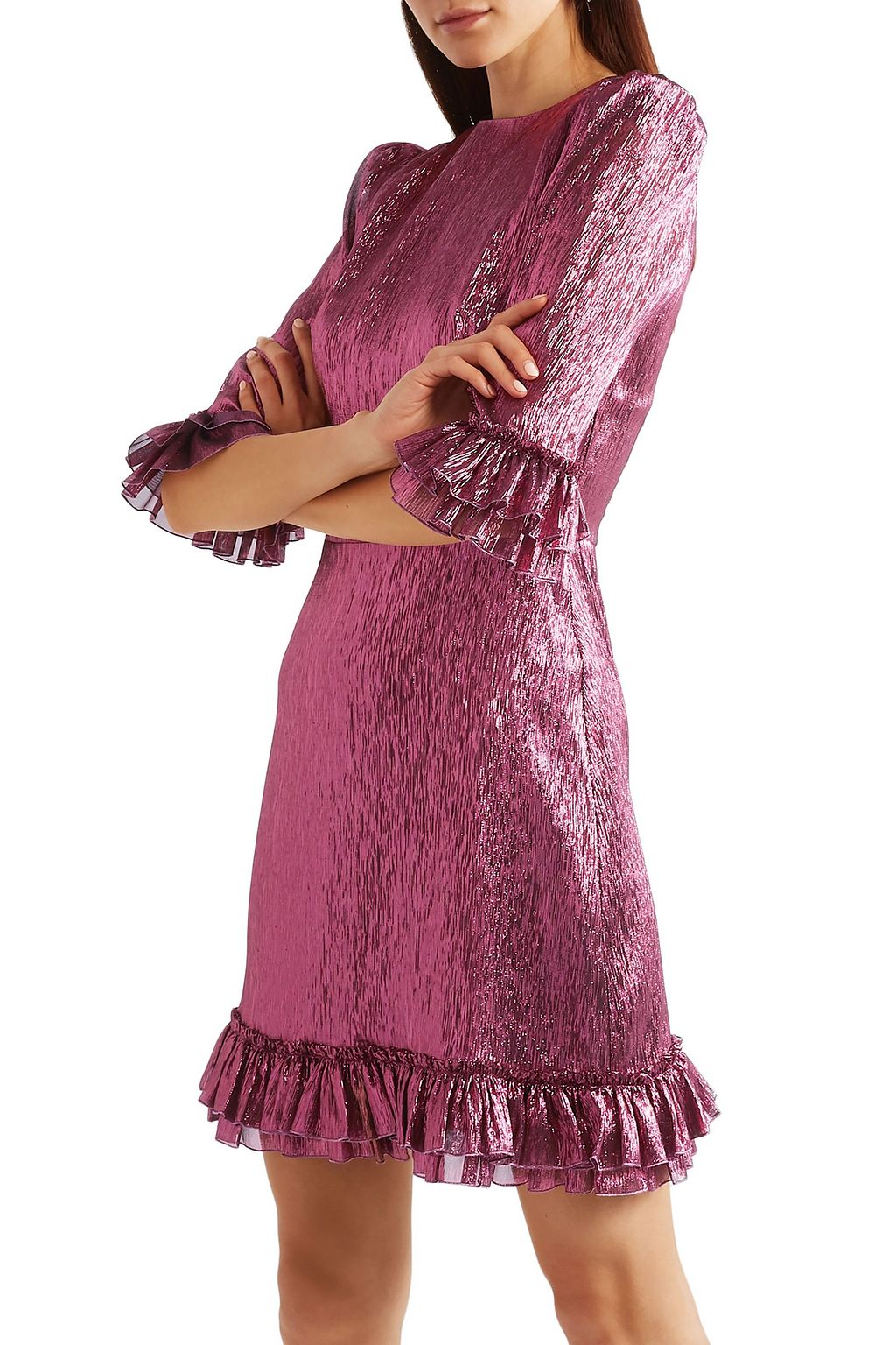 THE VAMPIRE'S WIFE Ruffled silk-blend lamé mini dress