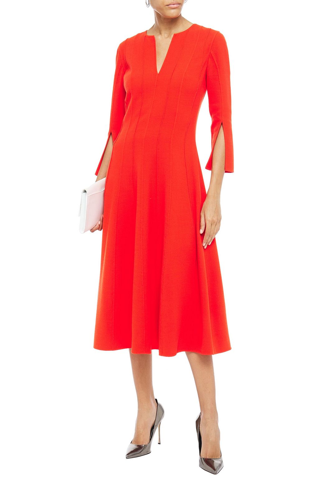 OSCAR DE LA RENTA Pintucked wool-blend crepe midi dress