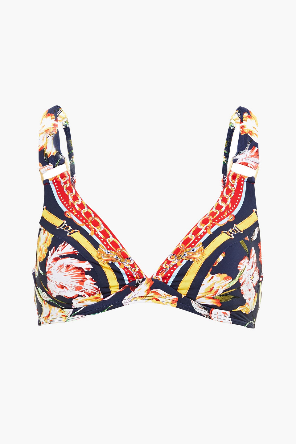 Jets Australia By Jessika Allen Woman Galleria Embellished Printed Bikini Top Navy Size 14