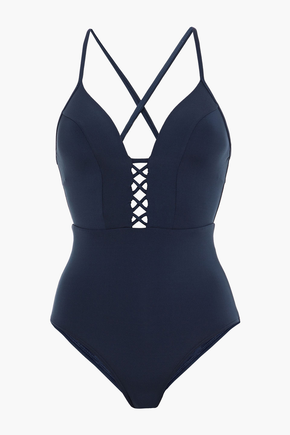 Jets Australia By Jessika Allen Woman Jetset Lattice-trimmed Swimsuit Navy Size 16