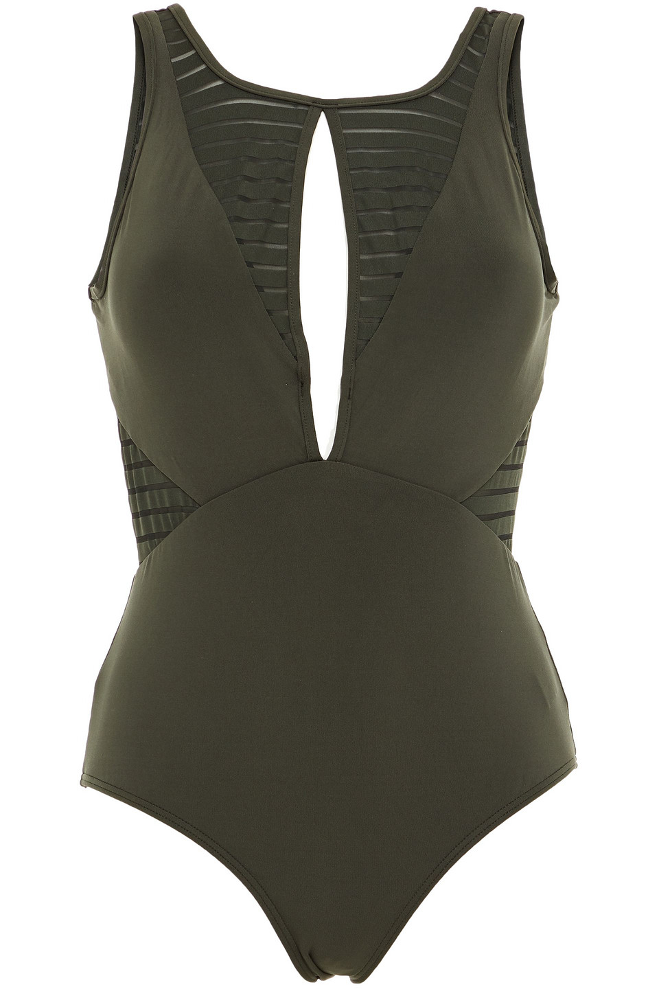 Jets Australia By Jessika Allen Woman Parallels Mesh-trimmed Cutout Swimsuit Army Green Size 8