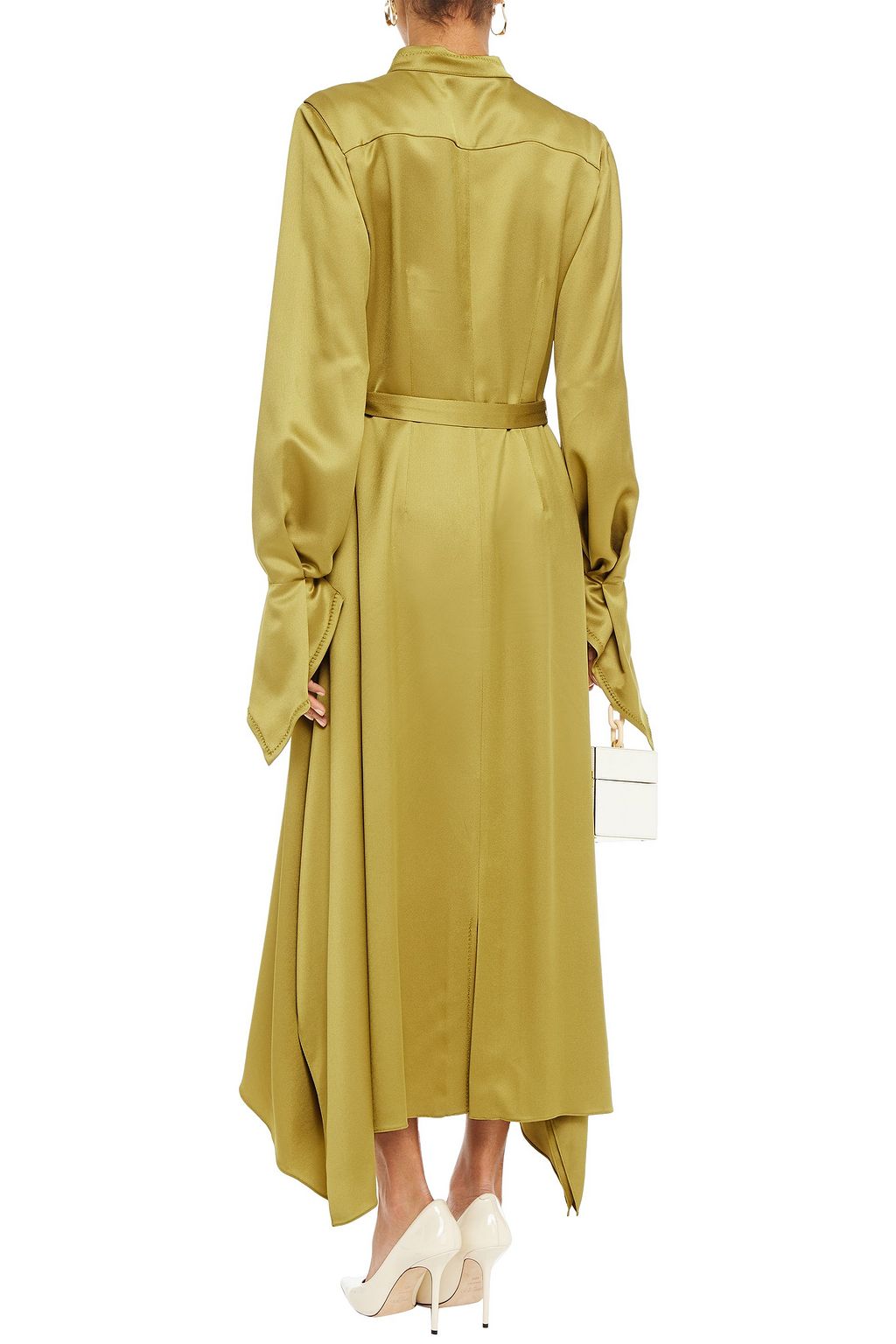 ROLAND MOURET Asymmetric belted satin-crepe midi dress