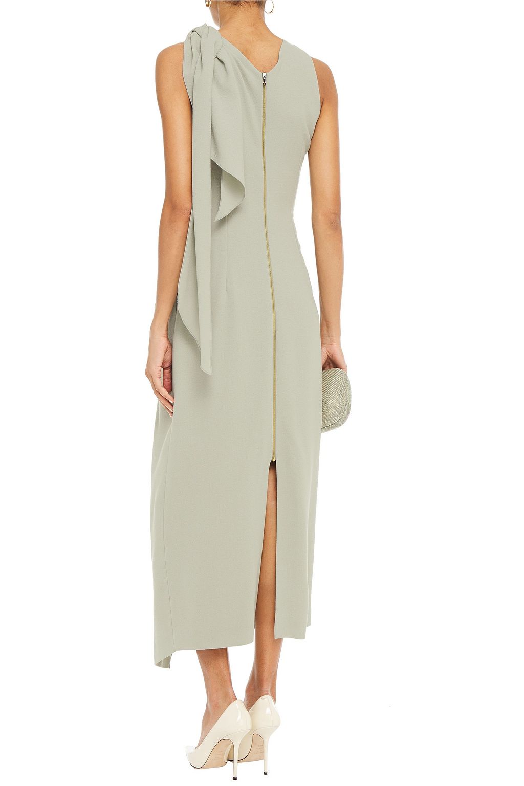 ROLAND MOURET Bow-detailed draped wool-crepe midi dress